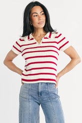 Molly Striped Collar Top | Red