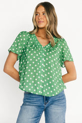 Posy Button Up Top | Green Dot