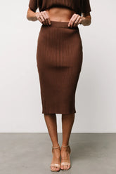 Stormi Ribbed Midi Skirt | Brown