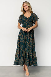 Monica Smocked Dress | Deep Topaz + Gold