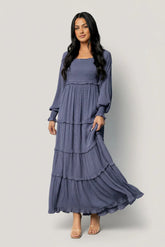 Amanda Smocked Dotted Maxi Dress | Dusk Blue