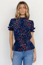 Beth Peplum Top | Blue Multi