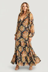 Bowman Deep V Maxi Dress | Navy Floral
