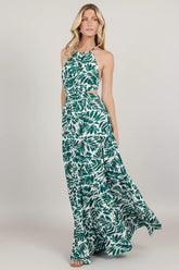 Brett Halter Maxi Dress | Palm Green Print