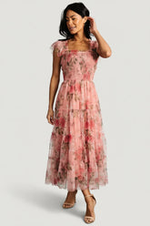 Clementine Tulle Midi Dress | Pink Rose Floral