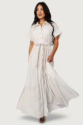 Covey Button Up Maxi Dress | Cream Stripe
