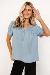 Dori Button Top | Washed Blue