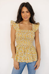Ida Peplum Top | Golden Multi Floral