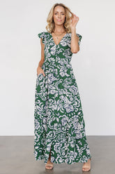 Kaia Button Maxi Dress | Green Print