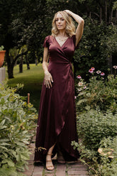 Krystal Satin Wrap Gown | Dark Clove