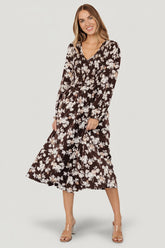 Matilda Smocked Midi Dress | Brown Floral