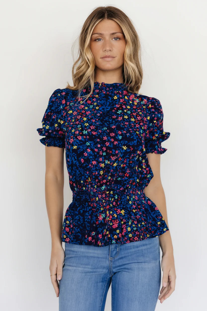 Beth Peplum Top | Blue Multi