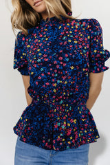 Beth Peplum Top | Blue Multi