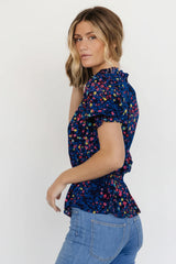Beth Peplum Top | Blue Multi